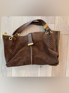 Jimmy Choo Brown Suede Shoulder Bag with Gold Hardware